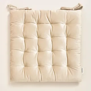 ROOM99 Nova Stuhlkisse 40 x 40 x 4,5 cm Sitzkisse Sitzpolster mit bändern Zierkissen Stuhl Boden Bodenkissen Kissen Outdoor Indoor Wohnzimmer Velvet Samt Creme,1 Stück