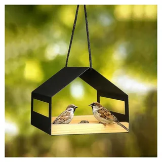 Vogelhaus aus Metall – Modernes Design für Balkon und Garten – wetterfestes Futterhaus 20x14x14 cm (schwarz)