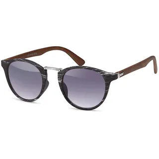 Stylebreaker Sonnenbrille Panto Holzoptik Runde Retro Brille UV400" 1 Stk., gestell schwarz, silber, glas grau verlauf