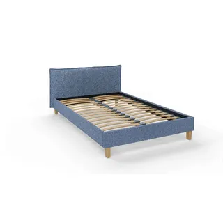 s-style möbel Polsterbett 140x200 Thea Blau Boucle Stoff Füße aus Massivholz - Blau