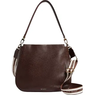 Ted Baker Leder Schultertasche Umhängetasche Willda Branded Webbing Leather Hobo Bag Brown dunkelbraun - Dunkelbraun