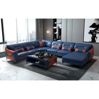 Groß Wohnlandschaft Sofa U Form Ecksofa Ledersofa Blau Kunstleder - Blau
