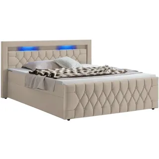 Juskys Boxspringbett Leona Samt & Beige