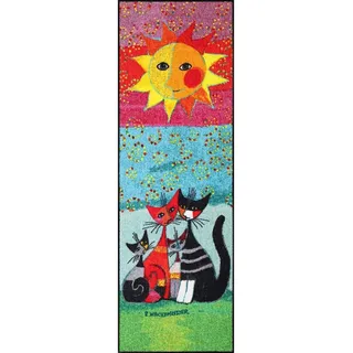 Salonloewe Rosina Wachtmeister Fußmatte waschbar Momenti 60x180 cm Wohn-Teppich Flur-Läufer Katzen bunt Designer