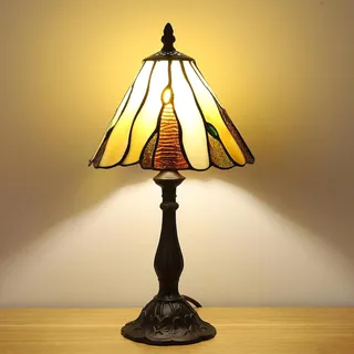 FUMAT Tiffany Tischlampe, Vintage Glaslampenschirm, Dekorative Nachttischleuchte, Antik Bronze Tischleuchte mit E14 Fassung