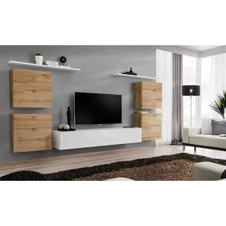 Luxus Wohnzimmer rtv Wohnwand Wandschrank Regal tv Holz Wand Regale Neu - Weiß