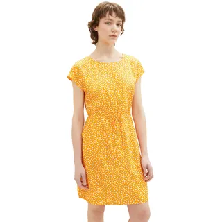TOM TAILOR Denim Damen Kurzarm-Kleid mit Kordelzug 32188 - Orange Flower Print L