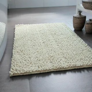 Wecon Home Benno getufteter Badteppich, 80 x 150 cm, Creme beige | weicher Hochflor Chenille Badteppich, rutschfest, maschinenwaschbar, warm & gemutlich