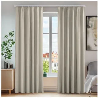 Deconovo Blickdichte Gardinen Vorhang mit Kräuselband Lärmschutz Thermo gengen Kälte, 175x140 cm(HöhexBreite), Creme, 2er Set