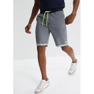 Sweatbermudas BONPRIX, Herren, Gr. 68/70, N-Gr, grau (dunkelblau, neongelb meliert), Sweatware, Obermaterial: 60% Baumwolle, 40% Polyester, regular fit, Hosen Sweatbermudas, aus Baumwolle und Polyester, Regular Fit, mit Print-Design