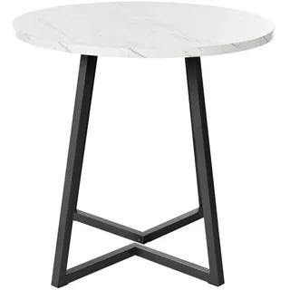 Okwish Esstisch rund 80/80/75 cm Weiß MDF Tisch mit Marmormuster und Metallgestell , Holzwerkstoff , 80x75x80 cm , Esszimmer, Esstische