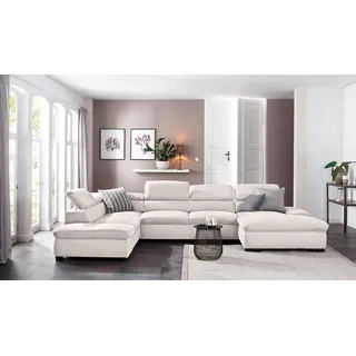 Wohnlandschaft HOME AFFAIRE "Alberto U-Form", beige (creme), B:350cm H:73cm T:228cm, 100% Polyester;Microfaser in Antiklederoptik (100% Polyester);Luxus-Microfaser Vintageoptik (100% Polyester);Luxus-Microfaser weich (90%Polyester 10%Polyamid), Sofas, Wohnlandschaft, mit Kopfteilverstellung, wahlweise mit Bettfunktion
