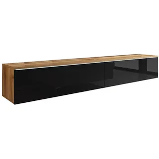 Feldmann-Wohnen Lowboard Eiche Schwarz Holz, Rechteckig, 180x30x32 cm, Wohnzimmer, Wohnwände, Lowboards, Lowboards stehend