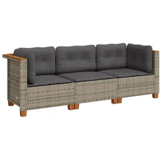 vidaXL Gartensofa mit Kissen 3-Sitzer Grau Poly Rattan