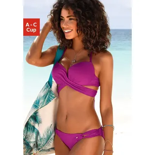 Push-Up-Bikini S.OLIVER, Damen, Gr. 36, Cup B, pink (fuchsia), Recycling-Polyamid, unifarben, Bikini-Sets Push-Up-Bikini, mit zusätzlichen Bindebändern
