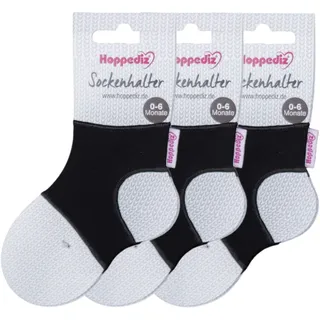 Hoppediz Sockenhalter für Baby Socken, 0-6 Monate, 3-er Set, schwarz