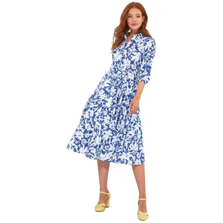 Joe Browns Damen Knielanges Hemdkleid mit Blumenmuster, Taillenbund Kleid, blau, 38 Zierlich