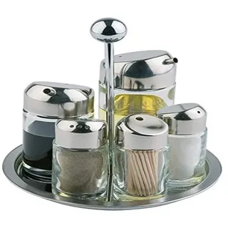 APS Menage Essig- und Öl Set 16 x 16 cm 20 cm Höhe Edelstahl Silber