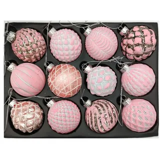 Glas-Weihnachtsbaumkugeln rosa 12er-Set 6cm Christbaumschmuck Weihnachtsdeko