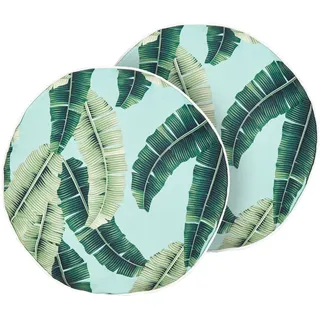 Beliani Gartenkissen 2er-Set Blattmotiv grün 40 cm Boissano , Hellgrün , Textil , Füllung: Polyester , Rund , 40x40 cm , Gartenmöbel, Gartenpolster & Auflagen, Gartenkissen