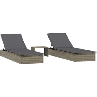 vidaXL Sonnenliegen 2 Stk. mit Tisch Grau Poly Rattan - Grau