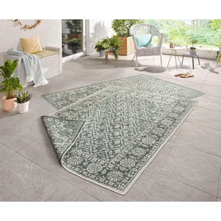 Northrugs In- Outdoor Teppich Curacao 120x170cm - Wendeteppich Wetterfest Modernes Grafisches Muster für Balkon Terrasse Garten Wintergarten Küche Wohnzimmerteppich Wasserfest in Grün Creme