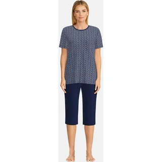 GÖTZBURG Capri-Pyjama »Galway« 2 tlg. Kurzarm, 3/4 lange Hose, Rundhalsausschnitt, Baumwolle, weich, blau