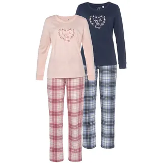 VIVANCE Dreams Pyjama 2 Stück, 4 tlg. mit Karo- und Blumendruck im Doppelpack, blau