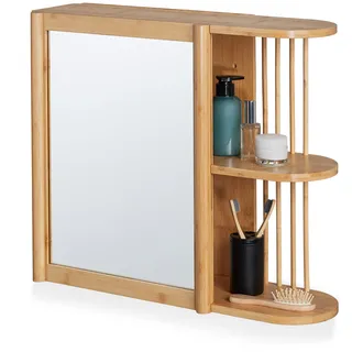 Relaxdays Wandregal mit Spiegel, Bambus, 2 halboffene Ablagen, 53x62x20 cm, Badezimmer, hängend, Spiegelschrank, natur
