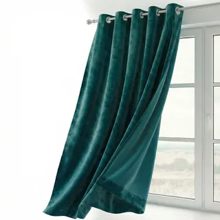 BEAUTEX Samt Vorhang Ösen Verdunkelung Gardine Velvet Blickdicht, 140x245 cm (Breite 140 cm, Höhe 245 cm, Petrol)