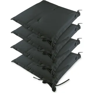 DETEX® Sitzkissen Stuhl 4er Set Wasserabweisend 45x40cm Befestigungsriemen Waschbar Reißfest Stuhlkissen Sitzauflage Sitzpolster Gartenstuhl Anthrazit - Grau