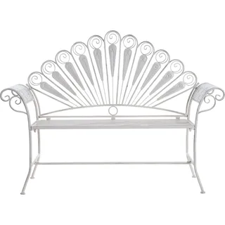BELIANI Gartenbank Cremeweiß Eisen Antik-Optik Pfauen-Design Romantischer Französischer Stil Klappbar Garten Outdoor Terrasse Sitzbank mit Armlehnen - Weiß
