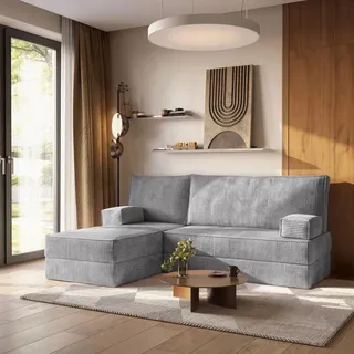 masseno Eckcouch Polyester mit Schlaffunktion 2-Sitzer Hellgrau