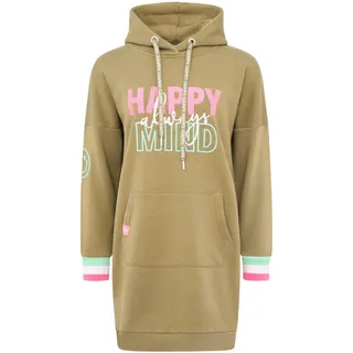 Zwillingsherz Sweatkleid »"Always Happy Mind"« Kängurutasche mit Kapuze und fröhlicher Botschaft, neon Armbündchen, grün