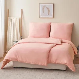 Bettwäsche 135x200 4teilig Rosa mit Kissenbezüge Mikrofaser Reißverschluss - Rosa