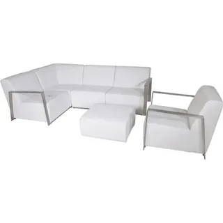 Casa Padrino Art Deco Designer Garten Möbel Set Weiß -  Loungegruppe aus Aluminium und Sunbrella Stoff - Eckbank, Sessel und Tisch - Weiß