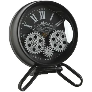 home esprit Tischuhr Schwarz Silber Metall Glas 16,5 x 11 x 21 cm