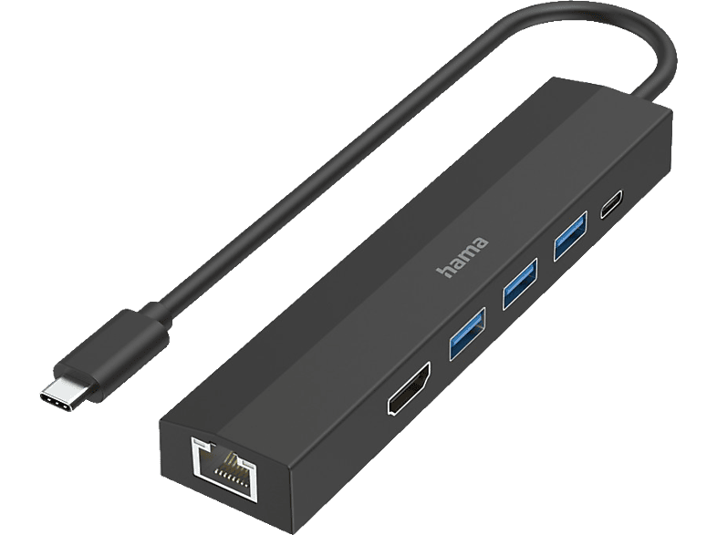 Bild von 6 Ports (3x USB-A, USB-C, HDMITM, LAN) USB-C-Hub Multiport USB 3.2 Gen 1-Hub (USB 3.0) mit Schnellladeport, mit Stecker, Ultra HD-fähig Sc