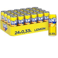 Fanta Lemon - kalorienreduzierte Erfrischung mit fruchtigem Zitronengeschmack - spritzig-erfrischendes Softgetränk in Einweg Dosen (24 x 330 ml)