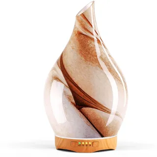 Porseme Aroma Diffuser 280ml,Handgeblasen Glas Luftbefeuchter, Ultraschall Aromatherapie Öle Diffusor mit 7 farbigem LED Licht, Diffuser für Ätherische Öle mit Timer BPA Frei für Wohnung(Desert)