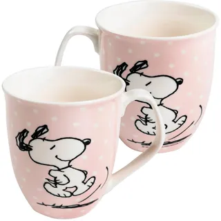 United Labels The Peanuts Tasse Snoopy 280 ml, Rosa mit Punkten, Kaffeebecher aus Keramik, Kaffeetasse