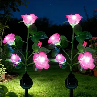 Solar-Gartenleuchten für den Außenbereich, 2 Packungen, Solar-Gartenstecker mit 10 Rosen, wasserdicht, dekorative Lichter für Rasen, Garten, Terrasse, Hof, Weg, Party, Urlaub, Dekoration (Rosa)