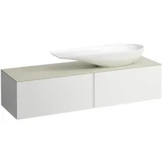 Laufen Il Bagno Alessi Schubladenelement, Steinplatte Calce Avorio, Ausschnitt rechts, 160x50x37cm, zu WT-Schale H81897 4, H431343097, Farbe: Weiß matt