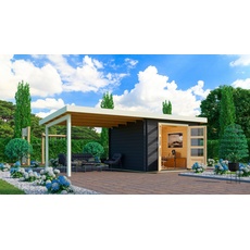 Bild Gartenhaus »Schloßsee 5«, (Set), mit Anbaudach und Fußboden im Haus grau