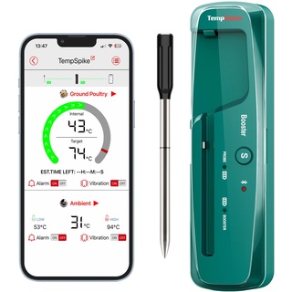 ThermoPro TempSpike Fleischthermometer Kabellos Grillthermometer Bluetooth IP67 Kerntemperaturmesser TP961C 150m Bratenthermometer für Backofen, Grill, Rotisserie, Sicher im Geschirrspüler