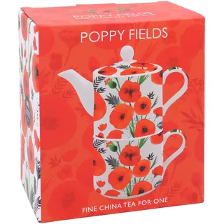 The Leonardo Collection Finola Teekanne und Tassen-Set mit Mohnblumen-Design, Keramik-Teekanne für Damen und Herren, schön bedruckte Teekanne für Zuhause und Büro