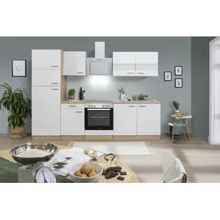 Respekta Küchenzeile 270 cm Weiß-Eiche Sägerau Nachbildung Glänzend