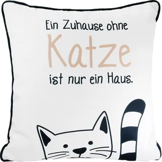 GILDE Kissen, quadratisch, "Katzenbande", Spruch, Polyester, weiß, VE 3, L. 15 cm, B. 45 cm, H. 45 cm - Weiß