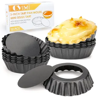Cyimi 12 Stück Tarteform mit Hebeboden, Törtchenform 8 cm / 3 Zoll, Antihaftbeschichtung Mini Quicheform, Tartelette Förmchen für das Backen zu Hause, Backwerkzeug