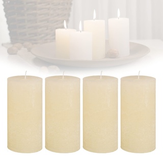 Candelo 4er Set Kerzen Ambiente Rustic Stumpenkerzen - Creme - große Rustik Kerze 12cm - lange Brenndauer ca. 54 Std Weihnachtskerzen Adventskranz